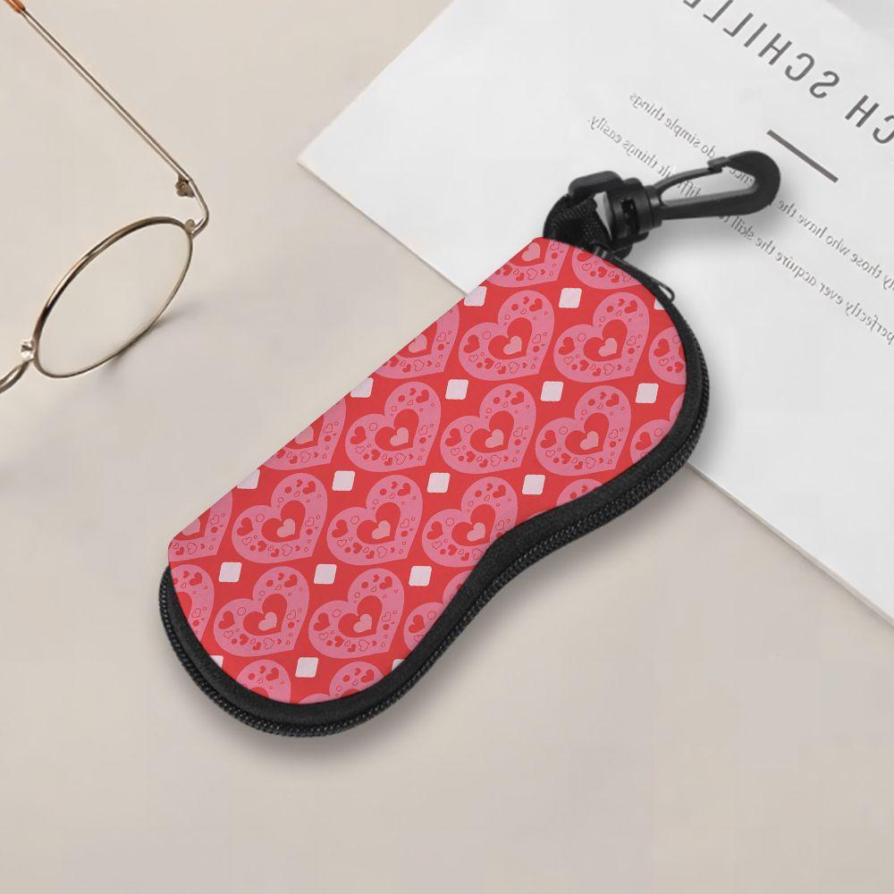 Romantic Pink Heart Pattern Soft Sunglasses Case,Portable Lightweight Eyewear Pouch,Protective Spectacle Bag for Women Gift Travel