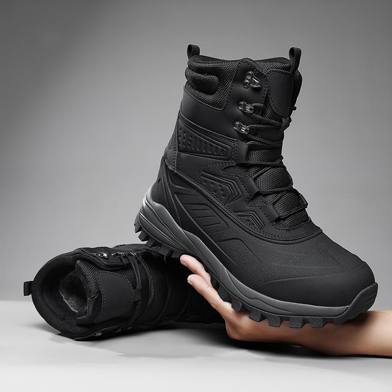 Men's Winter High-Top Snow Boots with Fleece Lining Thickened Waterproof Non-Slip Warm and Cold-Resistant Cotton Work Shoes