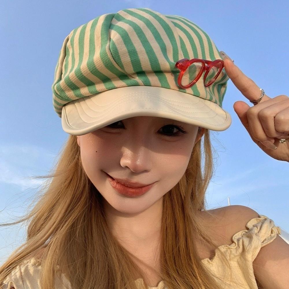 Korean Striped Berets Versatile Beanie Cap Ins Painter Berets  Girls