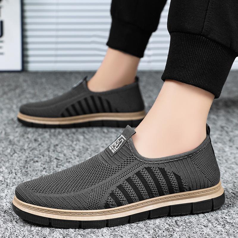 Men's shoes soft sole comfortable casual shoes flying woven shoes one pedal dad shoes breathable non-smelly feet mesh shoes versatile single shoes