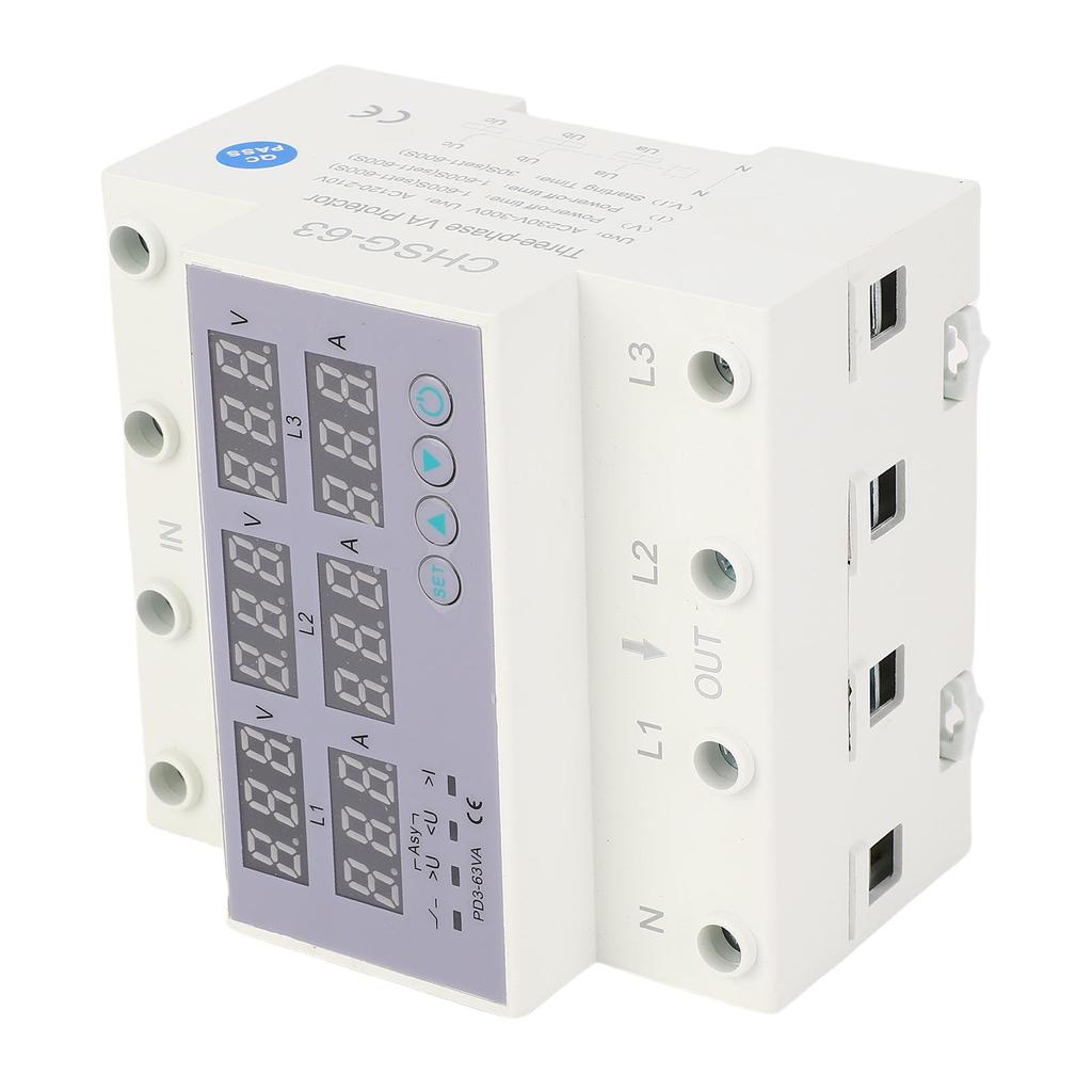 3 Phase DIN Rail Voltmeter Ammeter Automatic Overvoltage Overcurrent Protector AC230 300V