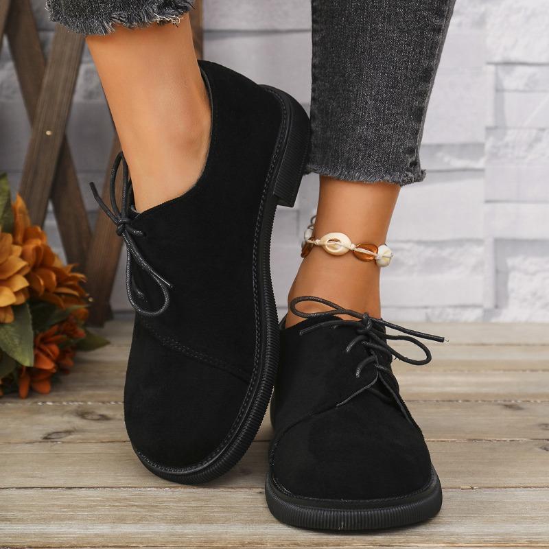 Large size platform women's spring and autumn new thick heel lace-up fashionable versatile and comfortable small leather shoes