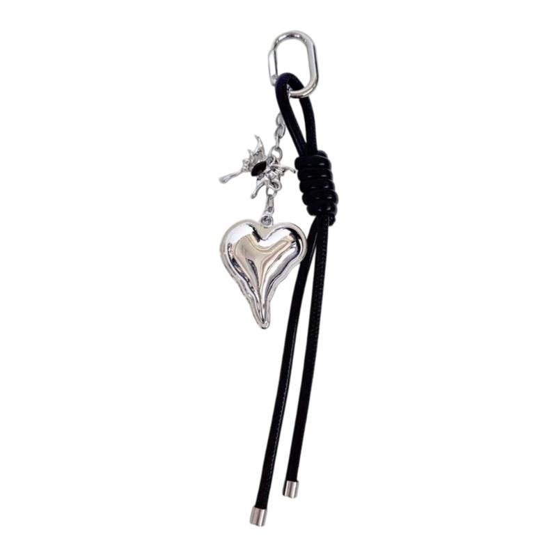 Handwoven Leather Heart Keychain Alloy Accent Hanging Decoration Jewellery Accessory for Keys Bags Gift Giving
