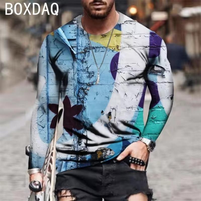 Animal Print Herren Langarm T-Shirt Mode Persönlichkeit Herren Stil O-Ausschnitt Lässig Locker Tiger Grafik T-Shirts Herrenbekleidung