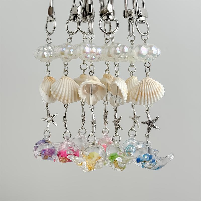 Stylish Shells And Pearls Pendant Keychain Ocean Pentagram Phone Strap Charm Cute Beaded Cell Phone Strap Bag Keychain