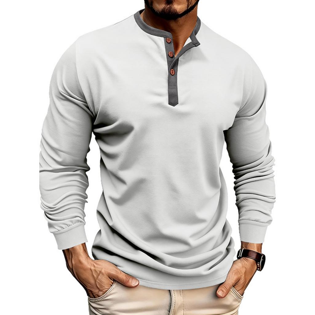 Men's Loose, Casual, Color,blocked Round,neck Long,sleeved Cotton Top