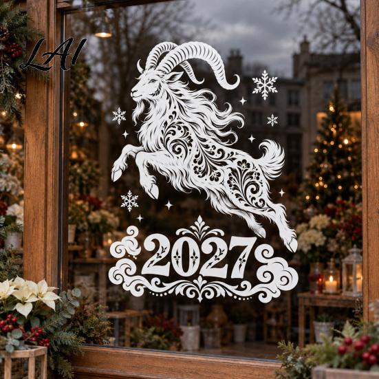 No Glue Holiday Window Art 2027 Goat Static Glass Sticker Removable PVC Clings for Russian New Electrostatic Adhesion Decor Year Decoration Reusable