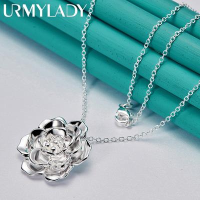 URMYLADY Collana con ciondolo fiore rosa in argento sterling 925 per gioielli di moda per la festa nuziale delle donne