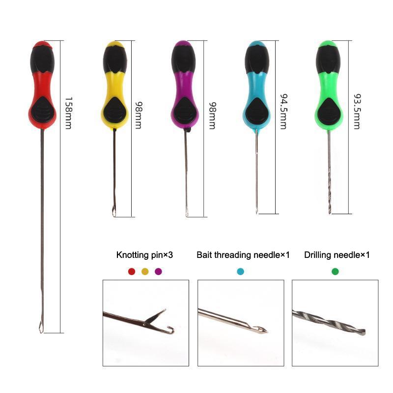 5 Pcs Carp Fishing Boilie Needle Set Non Slip Grip Handles Durable Stainless Steel Tips For Outdoor Fishing Bait Rigging