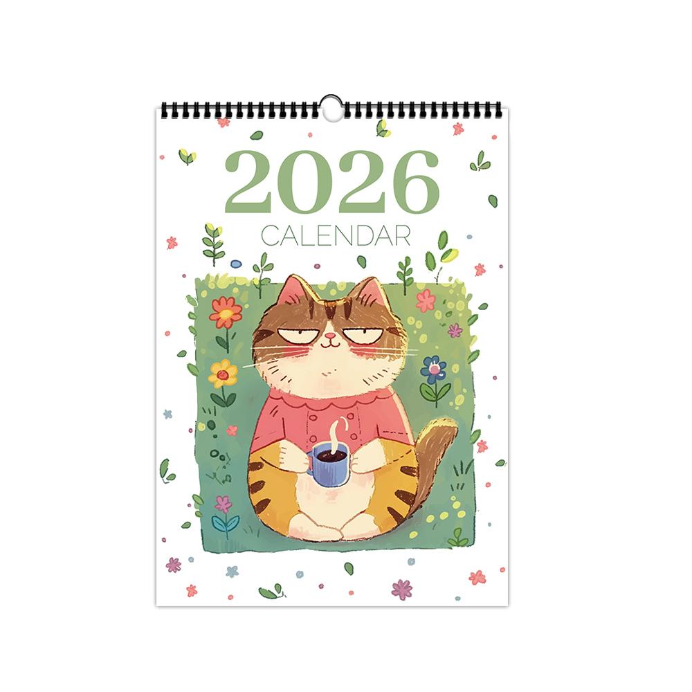 

2026 new ins style creative calendar large calendar self-discipline sign-in calendar with coffee cat style home office gift