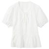 Sancai 2026 Summer 100% Cotton Round Neck Puff Sleeve Waist-Cinching White Shirt