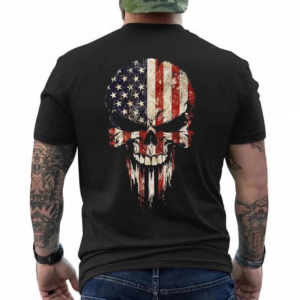 Vintage USA Flag Skull Patriotic T-Shirt M