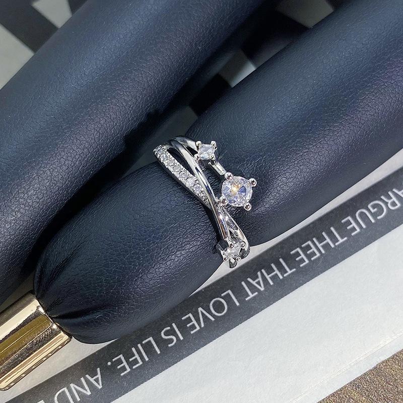 Light Luxury High-End Full Diamond Inlaid Zircon Stacked Wearing Super Flash Super Fairy Row Diamond Opening Ring Niche Design Exquisite Ring