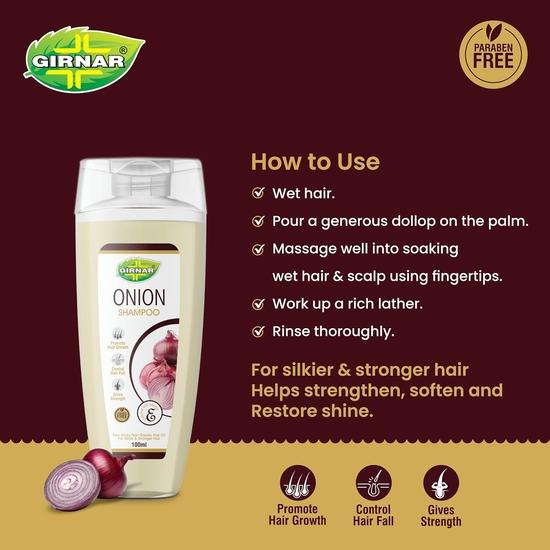 Șampon cu ceapă Girnar | Șampon pentru controlul creșterii și căderii părului | Îmbogățit cu ulei de ceapă și vitamina E | 100 ml