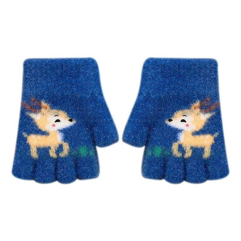 -Chłopiec i dziewczynka w wieku X lat jesień i zima rękawiczki dziecięce z dzianiny z połową palców, pogrubione, ciepłe, odporne na zimno, z uroczym kreskówkowym jelonkiem