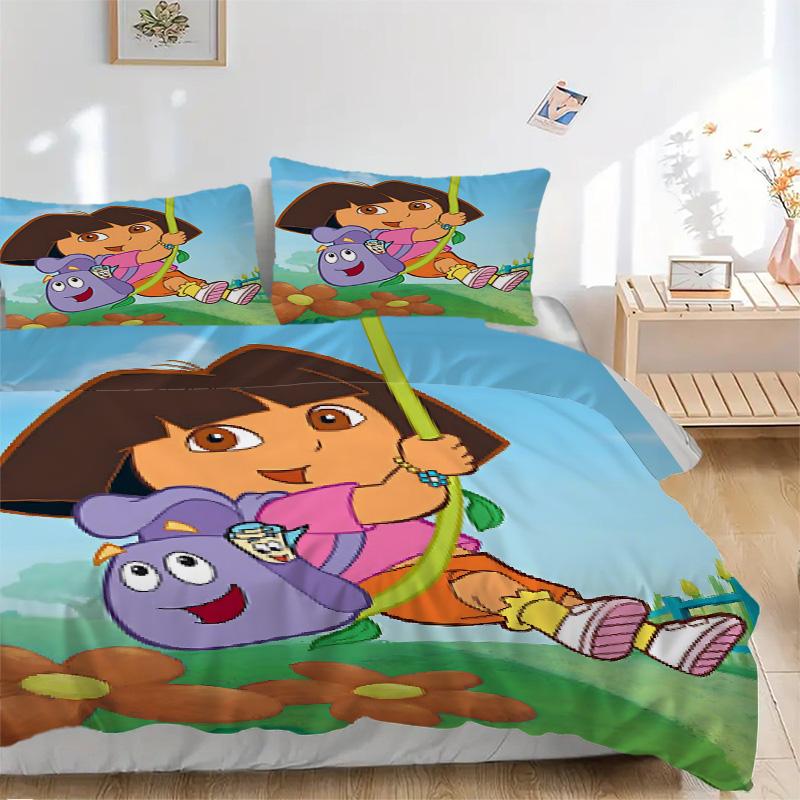 Dora'S Adventure Nature Print 3Pcs Bedding Setduvet Cover With 2 Bedropillowcase Home Birthday Gift