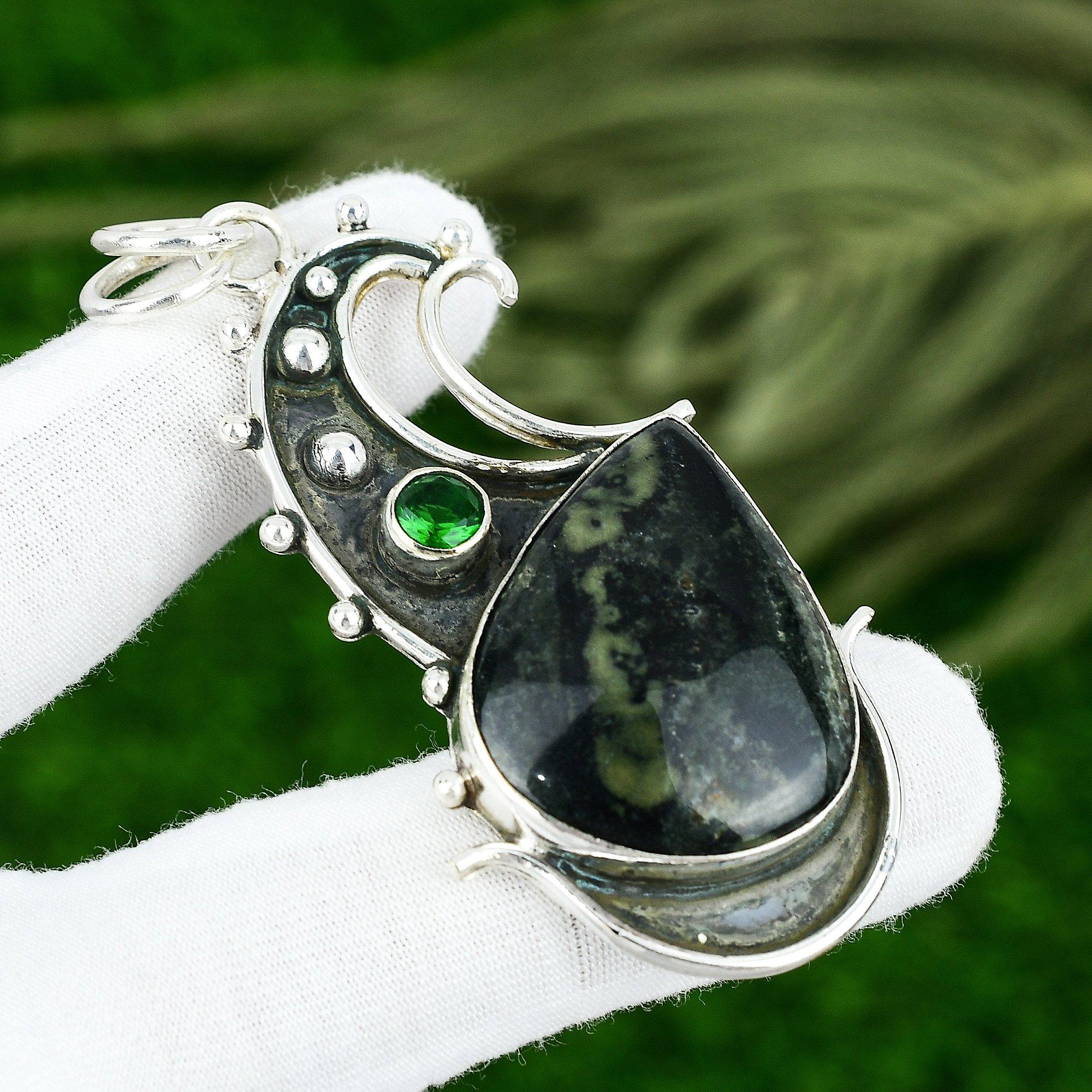 

925 Silver Pear Kambaba Jasper Gemstone Peridot Trendy Bezel Daughter Pendant