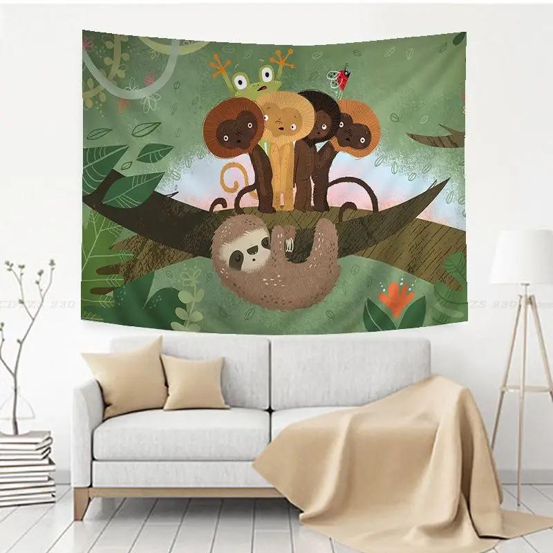 Cartoon Sloth Tapestry for Girl Boys Child Room DecorCute Animal Pattern Wall Hanging Decorative Lovely Widlife Wall Tapestries