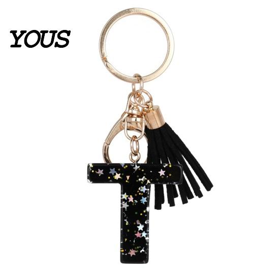 Lightweight Keychain Pendant, Sequins Star Letter A-Z Charm with Tassel, Gift Alphabet Initial Metal Keyring for Handbag Backpack Bag
