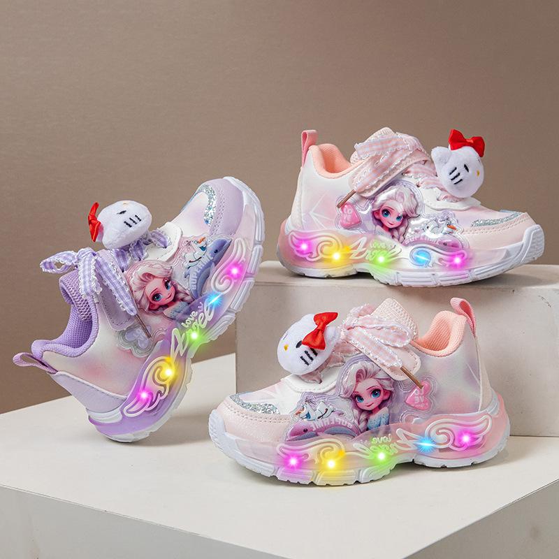New Style Sports Shoes, Cartoon Shoes, Glowing Shoes, Girls' Sports Shoes, Rotating Buttons