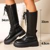 Comemore Women's Chunky Platform Knee High Boots Thick Sole Leather Motorcycle Boots Woman Autumn Winter Punk Long Botas