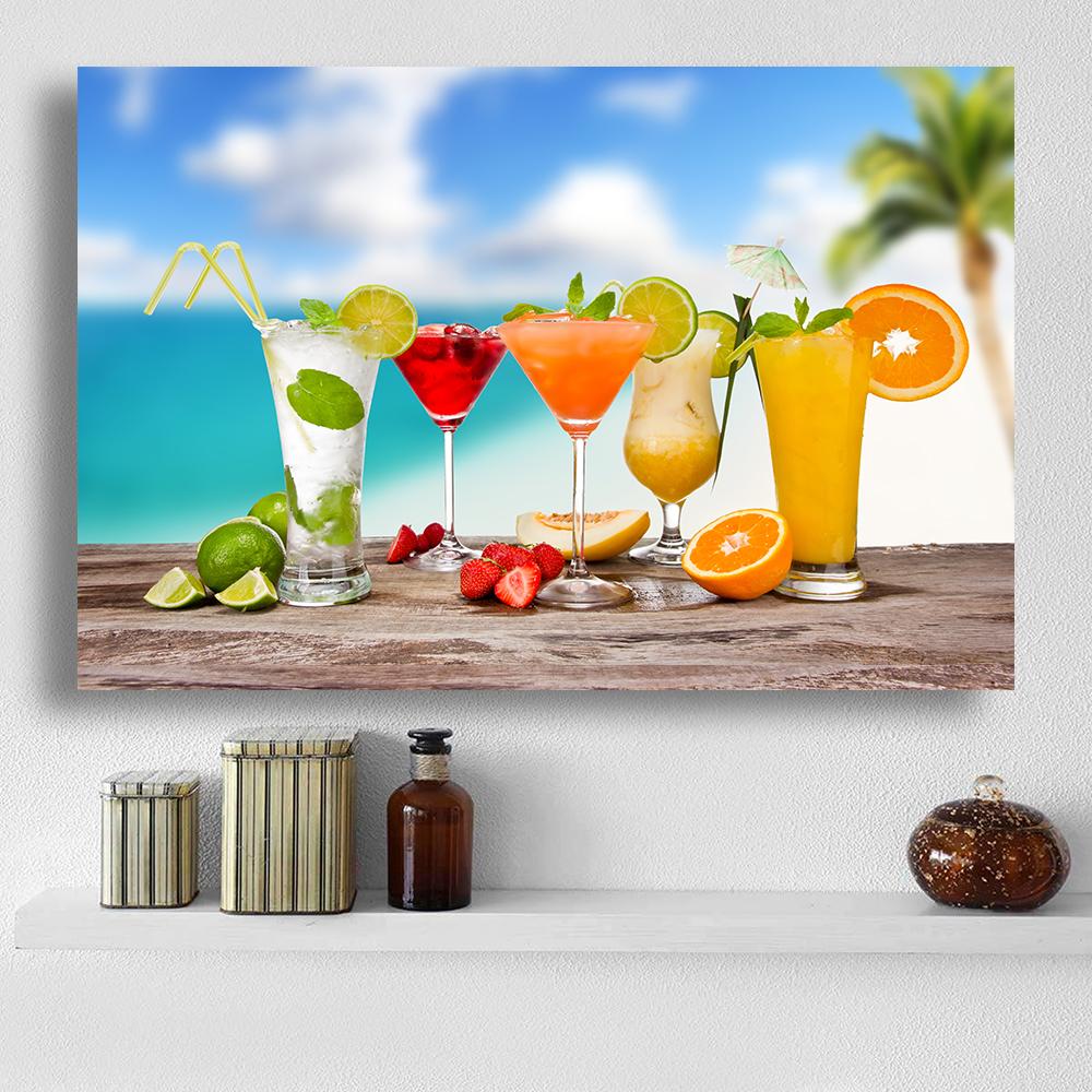 Modern Fresh Fruit Juices and Cocktails Canvas Painting Summer Sea Wall Picture Posters and Prints for Living Room Decor Cuadros