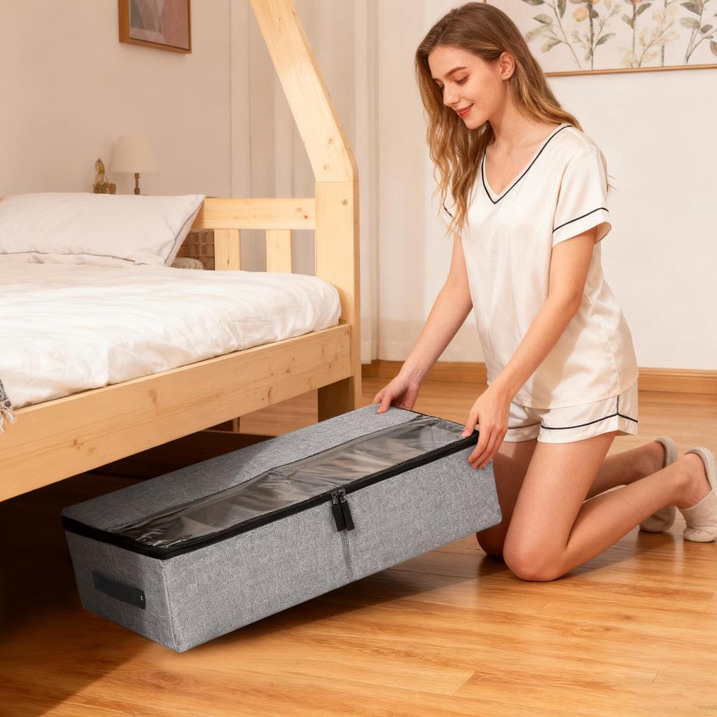 Under Bed Storage Containers Foldable With Clear Lid Handles Under The Bed Storage Bins For Closet Bedroom Living Room Home