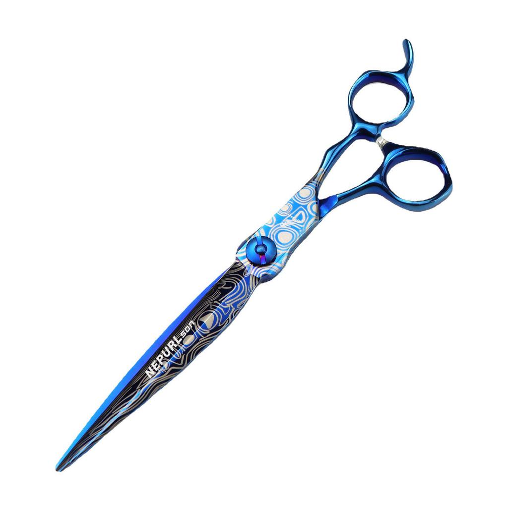 Blue 7-Inch Napson Gold Damascus Steel Hairdressing Scissors and Thinning Shears