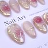 New Blazing Cat Eye Pink Gradient Bow Almond Nails - Pure Handmade, Short & Wearable