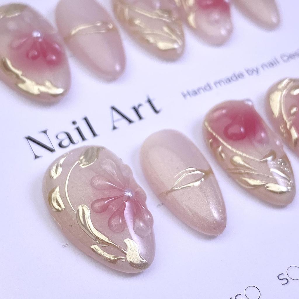 New Blazing Cat Eye Pink Gradient Bow Almond Nails - Pure Handmade, Short & Wearable