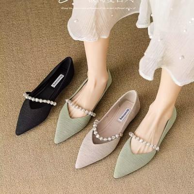 Women's Summer Footwear Pearl Pointed Toe Shoes for Woman 2024 White Moccasins Low Heel Elegant On Offer E Fashion Korean Style