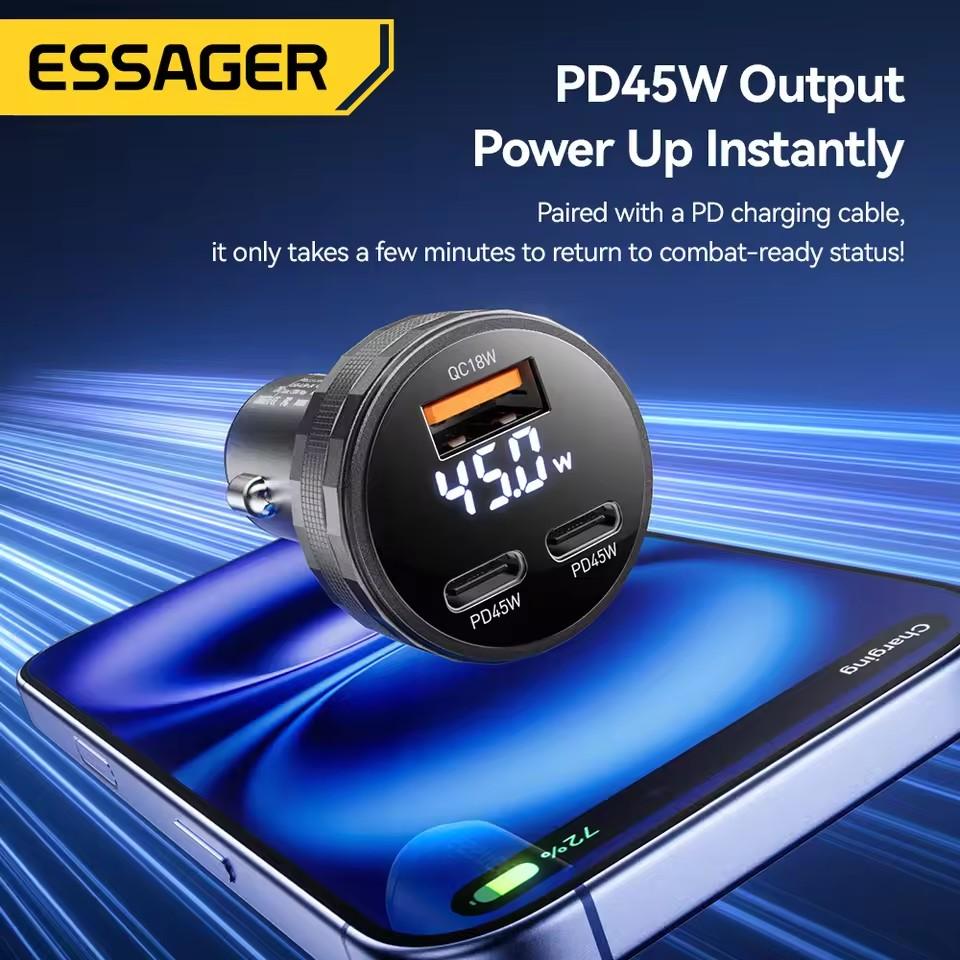 Essager USB C Car Charger 3 Ports 108W Type C Fast Charge PPS PD3.0 QC Car Phone Charger For iPhone 16 15 Samsung Huawei Xiaomi