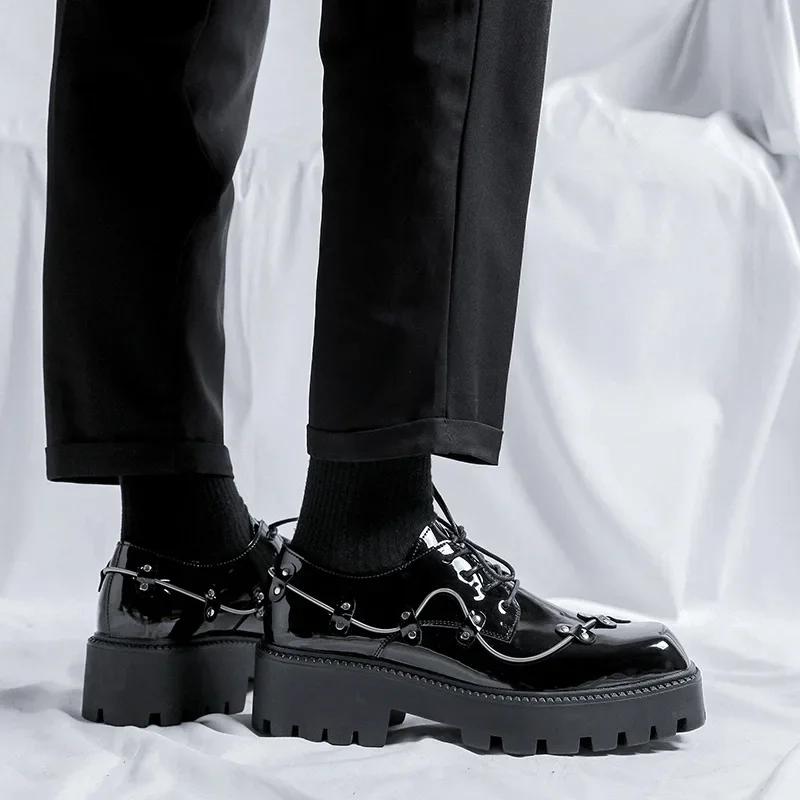 Black Brogue Shoes Men Classic Platform Oxford Dress Shoes Men Retro Patent Leather Footwear Low-Ankle Party Shoes Zapatillas