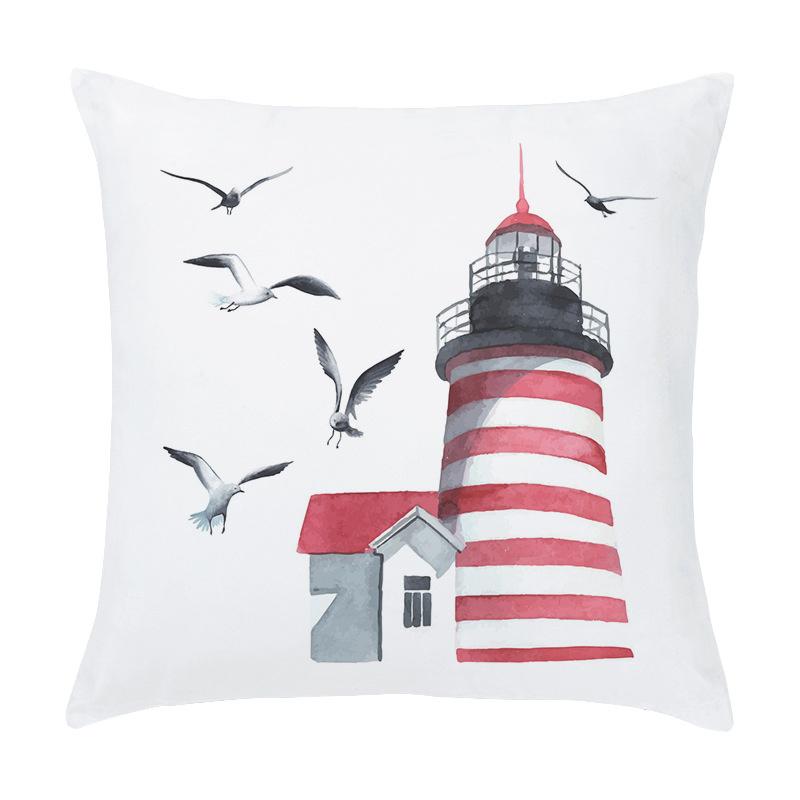 Cartoon Sailing Hot Air Balloon Lighthouse Pattern Cushion Cover Home Living Room Sofa Short Plush Pillow Case 45X45Cm