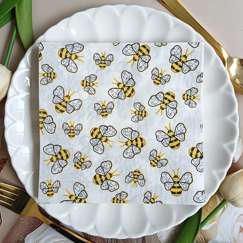 20Pcs Bee Printed Disposable Napkins, Paper Napkins Tissues for Weddings, Party, Festivals, Anniversary Celebrations Table Decor