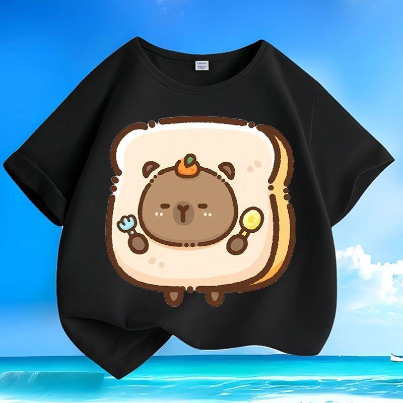 Cartoon Capybara Kids T-shirt Boys Girls Comfortable Machine Washable Wrinkle-resistant Versatile Tops