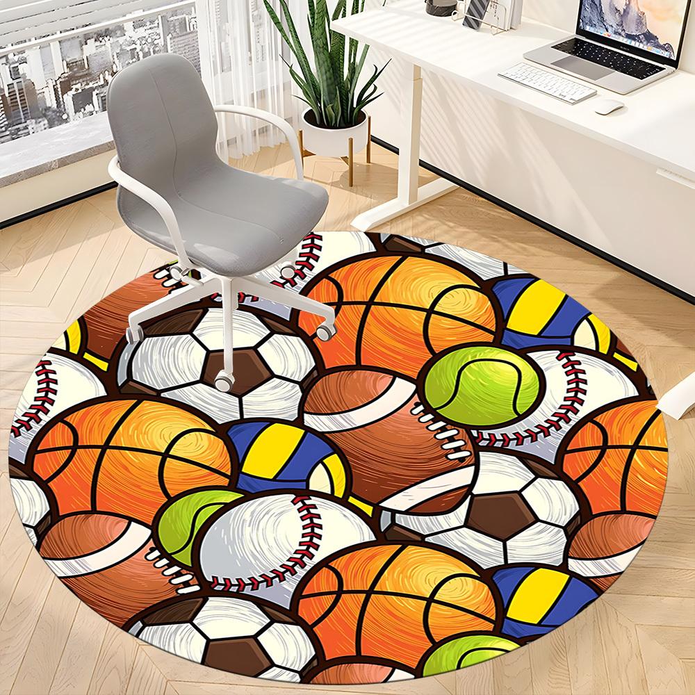 1PC Sports Balls Office Round Area Rug, Indoor Mat Suitable ForOffice, Under Office Chairs Bedroom Living Room Home Decor, Room Deco, D032