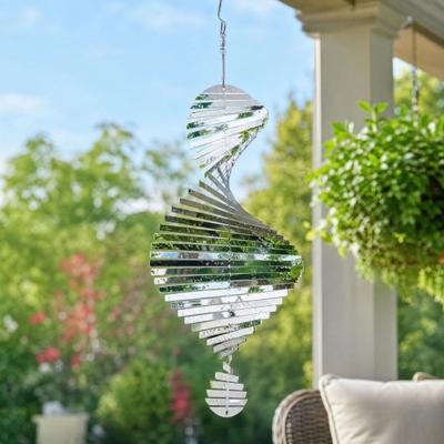 Vânturel spiralat din oțel inoxidabil, Vânturel reflectorizant suspendat cu cârlig, Vânturel 3D pentru interior exterior grădină curte