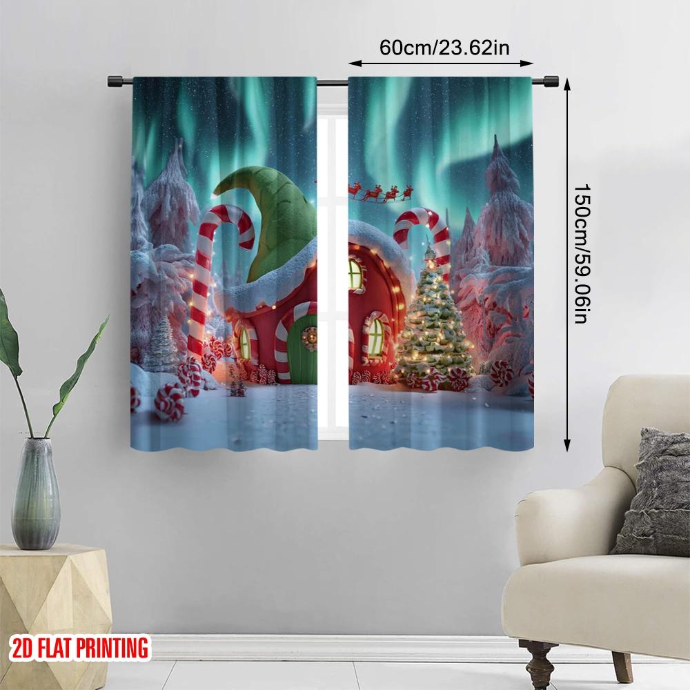 2pcs,2D Plane Printing Curtain Fabric Christmas Red Truck Versatile 100% Polyester (without Rod) Art Deco Festive Use for Living