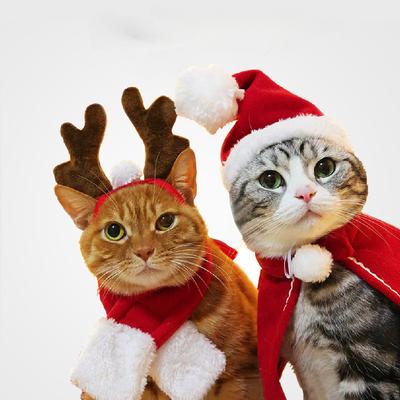Pet Dog Winter Warm Knitted Hat + Scarf Collar Puppy Teddy Clothing Clothes Merry Christmas Tree Cartoon Doll with Snowflake Santa Claus Figurine Hat