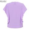 ZANZEA Women Casual Round Neck Loose Ruffles Short Sleeve Plain Blouse