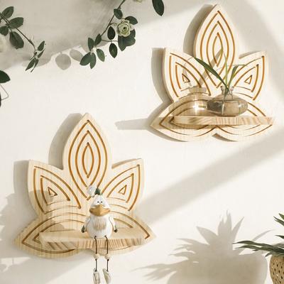 1pcs Lotus Shape Creative Wood Wall Shelf Flower Pot Storage Rack for Home Decor Wall-Mounted Plant Display Shelf