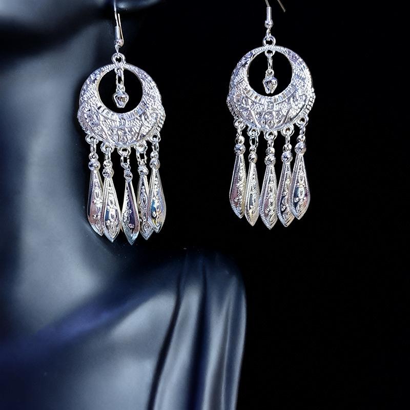 Ethnic style earrings Alloy silver-plated Miao ethnic minority Dong Yi earrings Earrings