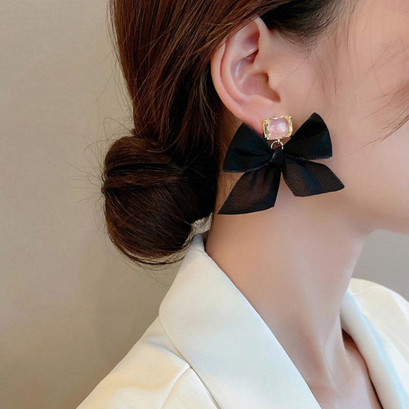 Exaggerated Big Bow Dainty Earrings Women S925 Silver Pin Korean Fairy Style Premium Dating Accessory Gift For Her