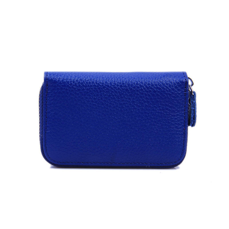 Cartera para tarjetas de cuero genuino para mujer, monedero pequeño con forma de almohada para mujer, tarjetero con cremallera azul