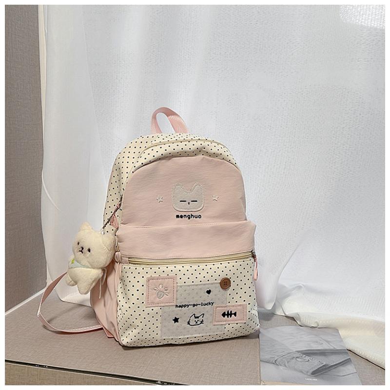 The New Japanese Ins High-value, Fresh and Sweet, Cute Cat Polka Dot Backpack, Lightweight Backpack for Junior High School Students