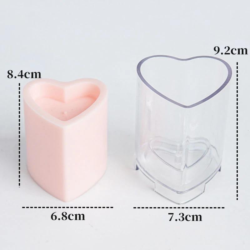 3D Heart-shaped Cylinder Candle Mold DIY Love Candle Making Tool PC Acrylic Plastic Mold Kit Home Decor Gift for Valentine's Day
