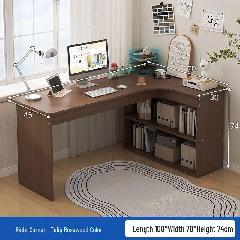 Corner Bookshelf Desk: Student Study & Writing Desk for Bedroom