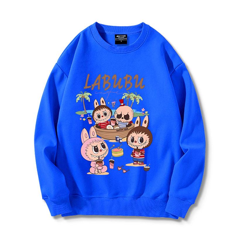 Retro cute cartoon Labubu printed loose round neck sweatshirt men's and women's winter new tops