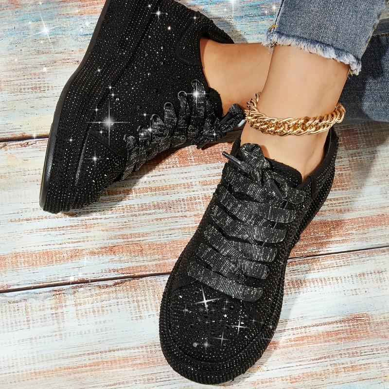 2025 New Rhinestone Thick Bottom Casual Sneakers Women Full Drill Muffin Shoes Rhinestone Single Shoes